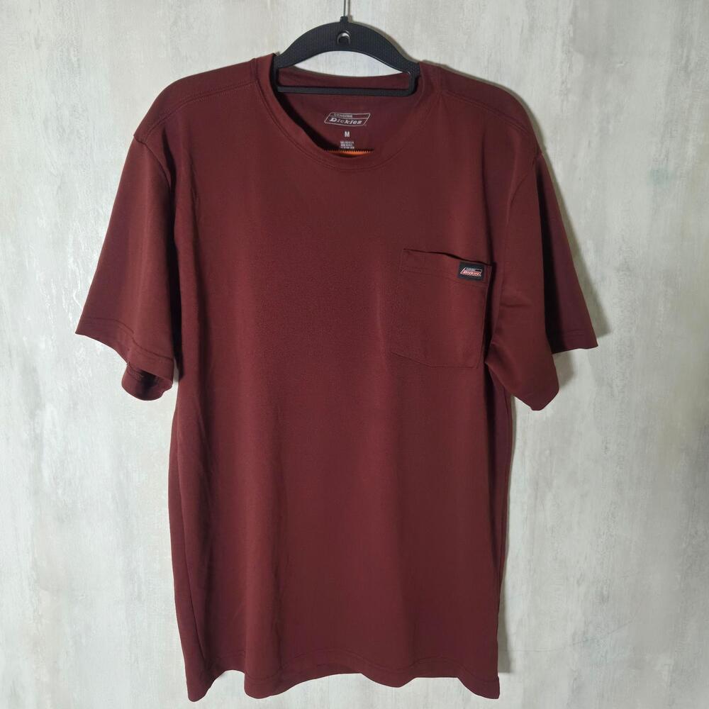 Dickies Shirt Mens Medium Red Pocket Short Sleeve Polyester Workwear Crew Neck
